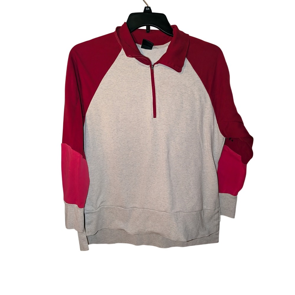 Nike Dri-FIT Womens Quarter Zip Pullover Colorblock Grey Red Pink Size Large